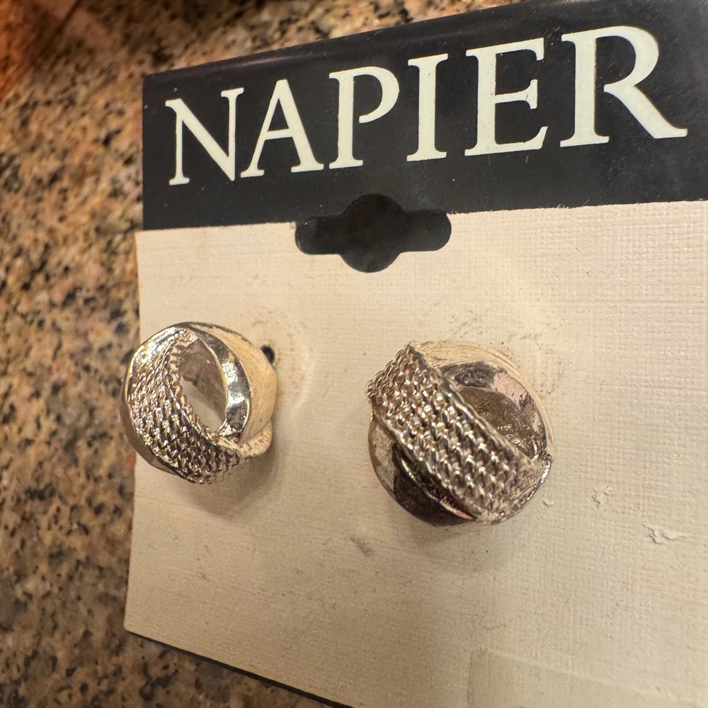 Napier Silver Textured ‎ Twist Pierced Earrings New